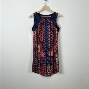 Custo Barcelona Retro Metallic Colorful Patterned Sleeveless Fitted Tank Dress S